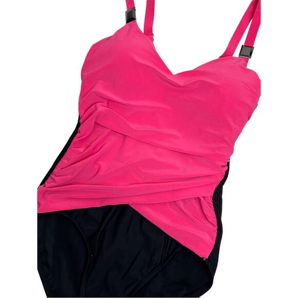 Aqua Green NWT Drape Front Pink and Black One-Piece Swimsuit Small - Picture 13 of 13